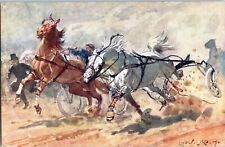 1910s Horses Racing Artist Signed Ludwig Koch Postcard picture