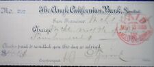 1888 The Anglo Californian Bank San Francisco CALIFORNIA Check LOT #12  picture