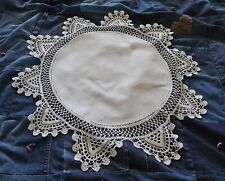 Vintage Linen and Crochet Lace Tablecloth Round picture