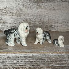 Set of 3 Vintage Charming Miniature Shaggy Dog Ceramic Figurine White Gray picture