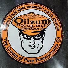 OILZUM MOTOR OILS PORCELAIN ENAMEL SIGN 30 INCHES ROUND picture
