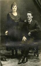 AB20 Vtg Photo COUPLE POSING, SILK TAFFETA, SUIT c Early 1900's picture