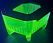 Chase Uranium Vaseline Green Glass Brass Metal Slide Desk Ashtray Art Deco Vtg picture