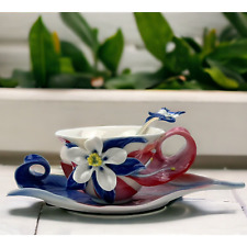 Franz Porcelain Collection COLUMBINE WILDFLOWER Tea Cup Saucer & Spoon 3pc Set picture