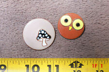 Pair Cute Enamel Pins Mushroom Bird Owl Gift Unusual Hand Made Art Old YM picture