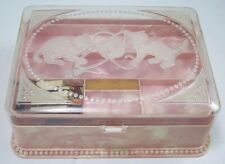 Vintage Hommer's Kitten Sewing Kit Box w/ 2 Cats Pink Marble Swirl Plastic EXC picture