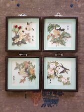 Set Of 4 Vintage Japanese Mother Of Pearl 3D Framed Wall Art Birds picture