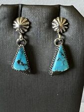 Turquoise Triangle Earrings Concho Kingman Avin Joe Sterling Silver Navajo E3002 picture
