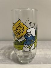 Vintage Smurfs Grouchy I hate music limited edition glass 1982 Hardees promo 6