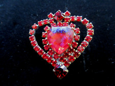 Outstanding  Czech Vintage Glass Rhinestone Button RED  HEART c/ Splash of color picture