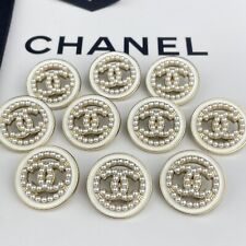 10 CHANEL BUTTONS GOLD WHITE PEARL CC LOGO METAL 23MM VINTAGE picture