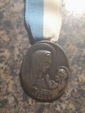 Vintage Marian Medal Catholic Religious Pin Award Blue White Ribbon Mother Mary picture