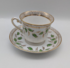 Vintage Phoenix Bone China TF & S Ltd England Green Ivy Gold Trim Tea Cup Saucer picture