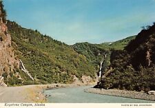 Valdez AK, Keystone Canyon, Horsetail & Bridal Veil Falls, Vintage Postcard picture