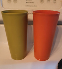 VINTAGE TUPPERWARE 16oz TUMBLERS #1348 Harvest Colors Set of 2 Stacking Cups picture