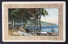 c.1912 PC Lakeside Landscape Scene Lake Trees Boat Docks picture