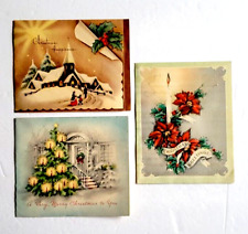 Lot 3 Vintage 1940s Front Door Church Glittered Christmas Cards WWII Era picture