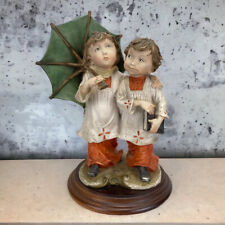 Vintage Giuseppe Armani Figurine Statue Two Alter Boys With Umbrella Italy 10.5” picture