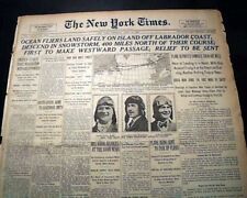 Very 1st TRANSATLANTIC FLIGHT Bremen Airplane Westward  1928 Old NYC Newspaper picture