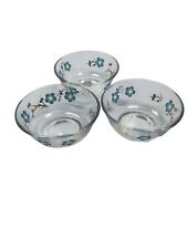 Set Of Three Fred Press Teal Floral Gold Leaf Accent Clear Glass Salad Bowls Vtg picture