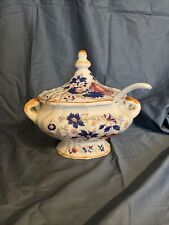 Vintage - EUC - Victorian Style Porcelain Large Soup Tureen Floral Print picture