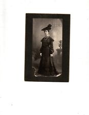 VINTAGE B&W Cabinet Card Woman Posing in Victorian Style Dress picture
