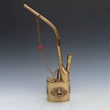 OLD HANDWORK BRASS CARVED USABLE HEALTH BIG SMOKING TOOL PIPE picture