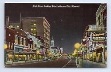 High Street View Night Jefferson City Missouri Postcard VTG MO Bordeaux Hardware picture