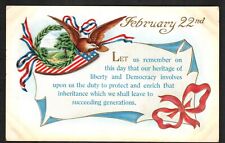 Postcard Washington's Birthday Celebration February 22nd Eagle American Flag picture