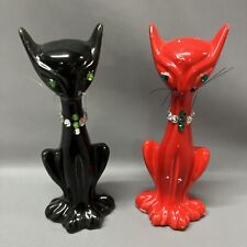 Brinn’s Atomic Siamese Cats Japan Salt & Pepper Shakers Rhinestone Black Red picture