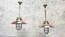 Nautical Style Hanging Bulkhead Brass Light With Copper Shade 2 Pcs picture