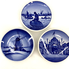 Vintage Royal Copenhagen Danish LOT 3 Mini Porcelain Plates Wall Hanging Blue picture