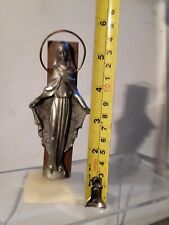 blessed mother mary statue vintage Pray Happy Pewter Wood Marvel Thankful  picture