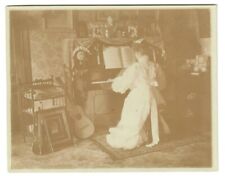 Victorian Piano Women in Parlor Interior Photograph Appox. 5inx4in picture