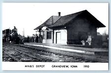 c1910's MN&S Grandview Iowa IA Vintage Train Depot Station RPPC Photo Postcard picture