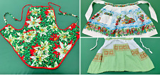 Lot of 3 Christmas aprons mid-late 20th century Santa/poinsettias/cross stitch picture