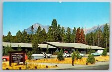 Grand Teton National Park WY Visitor Center Colter Bay Vtg Postcard View Old Car picture