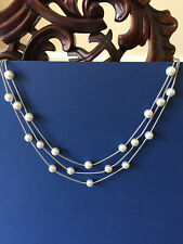 VTG Exquisite 3 strands pearl silver statement Necklace 18