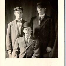 c1910s Handsome Young Men RPPC Classy Different Hats Real Photo Bowler Boy A159 picture
