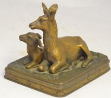 Antique 19c Miniature Bronze Deer and Fawn Sculpture Figure Nice old patina picture