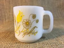 Glasbake Milk glass Coffee Cup Mugs Vintage Yellow Floral picture