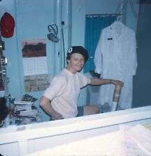 1969 Nurse Sitting in Office Vietnam War US Navy Medical Ship 126 Color Slide picture