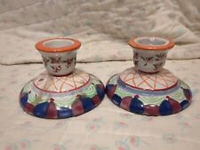 Pair Of Vintage Hand Painted Candlestick Holders Ceramic 2 1/2
