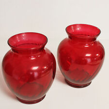 Vintage Ruby Red Cranberry Colored Vases Mid-Century Set Pair of 2 picture