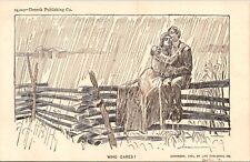 Antique 1901 Romance Postcard Artwork Man & Woman Embraces on Fence Detroit Etch picture