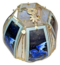OK Lighting Lamp Shade Blue Dragon 6-Panel Glass Vintage EUC Fantasy Medieval picture
