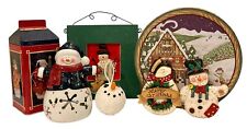 Mixed Lot 7 Vintage Snowman Decor Items Christmas Ornaments Debbie Mumm Tin picture