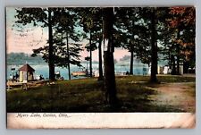 Canton Ohio OH Myers Lake Boat Dock Antique Postcard 1907-15 picture