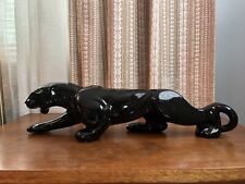 Vintage Stalking Black Panther Ceramic Figurine Mid Century Modern Pottery 17.5” picture