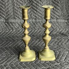 Beautiful Pair Antique Spun Brass Queen Anne Or Victoria Push-up Candle Sticks picture